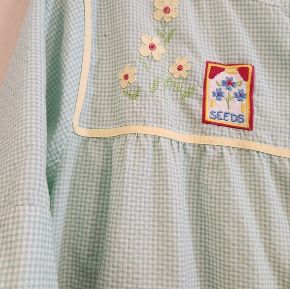 Vntg 60s Go Softly Lght Green Seersucker Snap Front House Dress Embroidered Sz M - Picture 9 of 11